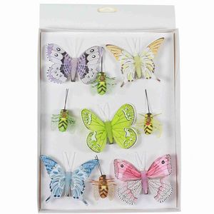 5 Feder Schmetterlinge + 4 Bienen Set 7,5cm/3,5cm m Metall Clip Butterfly Federn