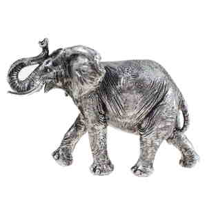 Elefant B28x H19 xT10 cm Polyresin silber Figur Skulptur Tierfigur Afrika Deko