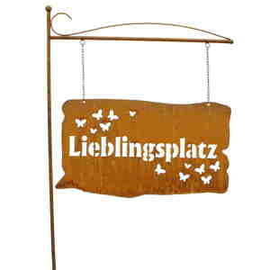 Gartenstecker Lieblingsplatz Schild Metall B45cm L110cm rost Deko Beetstecker
