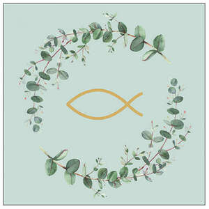 20 Servietten Zweige Fisch Eukalyptus Kommunion Geburt Taufe Konfirmation 3lag 33x33cm