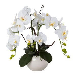 Knstliches weies Orchideenarrangement im weien Kreamiktopf  55 cm