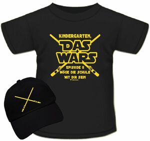 Schulanfang T-Shirt Das Wars schwarz inkl. Basecap Lichtschwerter fr Kinder