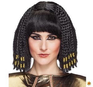 Damen Percke Cleopatra gyptische Knigin schwarz mit Zpfen