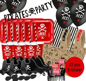 Piraten Party-Set Kinder Geburtstag Deko Luftballons 72-tlg. Deluxe Tisch-Deko