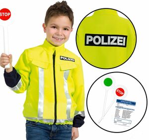 Polizei Kostm fr Kinder Neon-Jacke mit Aufschrift Polizei inkl. Kelle und Strafzettel