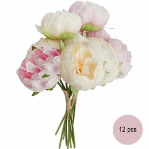 Deko Kunstblumen 12 Pfingstrosen Vintage wei und pink Blumenstrau 27,5 cm