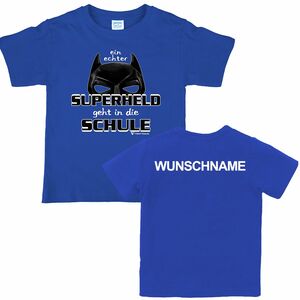 Superhelden T-Shirt blau Schulanfang Superheld geht in die Schule mit Wunschname