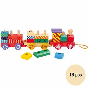 Holz Eisenbahn kunterbunt fr Kinder 16-tlg. Holz-Spielzeug