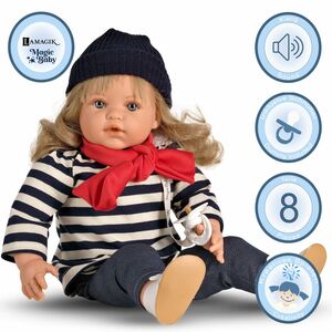 Puppe Merle 47 cm mit Sound Schnuller lange blonde Haare & Bekleidung Spielzeug