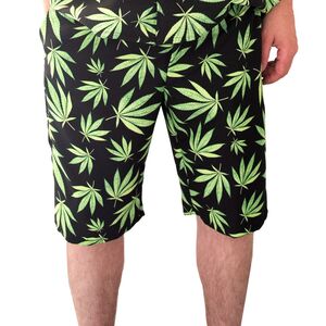 Cannabis Shorts schwarz mit grnen Hanf-Blttern fr Herren
