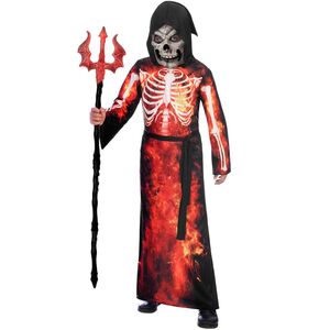 Halloween Kostm feuriges Skelett in Flammen mit Maske fr Kinder