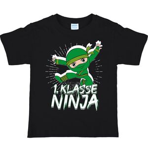 Schulanfnger T-Shirt 1. Klasse Ninja ABC-Schtze schwarz grn fr Kinder