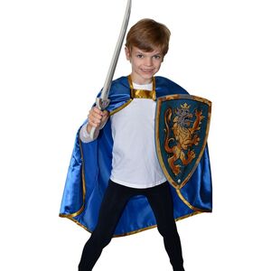 Ritter Kostm Knigs-Umhang blau 77 cm lang mit Lwen-Emblem fr Kinder