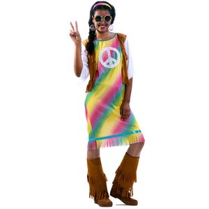 Hippie Kostm Mrs. Rainbow Peace fr Damen