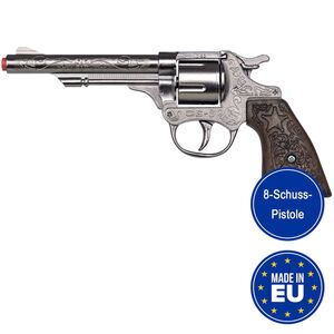 Cowboy Pistole 21 cm silbern braun 8 Schuss Western-Revolver