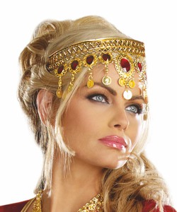 Bollywood Stirnbandkette rot-gold fr Damen Kostm-Zubehr