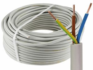 Stromleitung NYM-J, 50m, isoliert 3G1,5, grau, Auen- 8,2mm, Ring