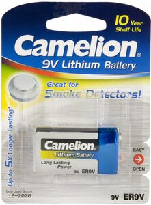 9V-Block-Batterie CAMELION Lithium 1200mAh, ideal fr z.B. Rauchmelder
