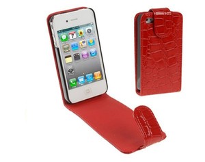 Tasche Flip Hlle Kroko fr Case Handy Apple iPhone 4 / 4s Rot