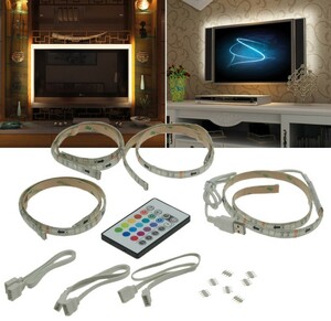 RGB Stripe TV-Hintergrundbeleuchtungsset USB, 4x 50cm, Verbinder & Fernbedien