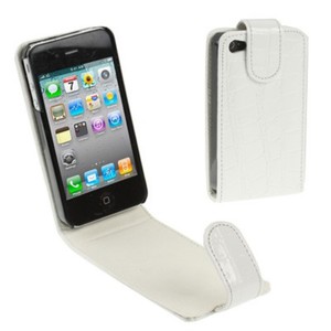 Tasche Flip Kroko fr Handy Apple iPhone 4 / 4s wei