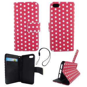 Handyhlle Tasche fr Handy Apple iPhone 5 / 5s / SE Polka Dot Pink Weiss