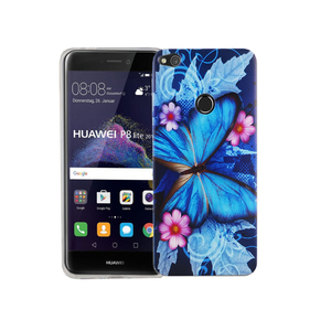 Handy Hlle fr Huawei P8 Lite 2017 Cover Case Schutz Tasche Motiv Slim Silikon TPU Blauer Schmetterling