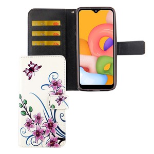 Samsung Galaxy A01 Tasche Handy Hlle Schutz-Cover Flip-Case mit Kartenfach Lotusblume