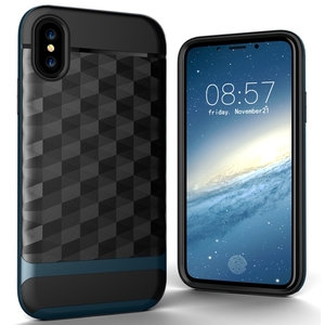 Hlle fr Apple iPhone X / 10 Backcover Case Handy Schutzhlle - Cover 3D Prisma Design Navy Blau