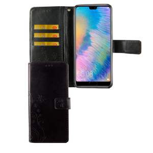 Huawei P20 Handy Hlle Schutz-Tasche Cover Flip-Case Kartenfach Schwarz