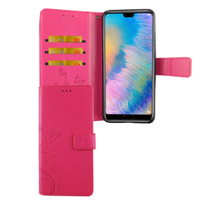 Huawei P20 Handy Hlle Schutz-Tasche Cover Flip-Case Kartenfach Pink