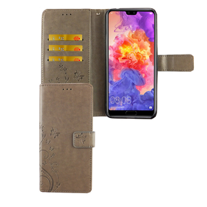 Huawei P20 Pro Handy Hlle Schutz-Tasche Cover Flip-Case Kartenfach Grau