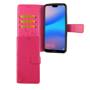 Huawei P20 Lite Handy Hlle Schutz-Tasche Cover Flip-Case Kartenfach Pink