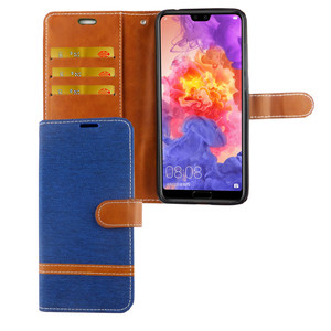Huawei P20 Pro Handy Hlle Schutz-Tasche Case Cover Kartenfach Etuis Wallet Blau