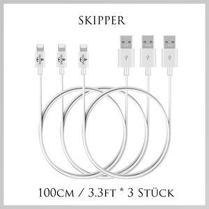 SKIPPER 3 SET  iPhone Ladekabel 1m Lang Lightning to USB Kabel Schnellladung  fr Apple iPhone 13 Pro/12/11/XS/XS Max/XR/X/8/8 Plus/7/7Plus/ 6s/6/6Plus/5S/5, iPad