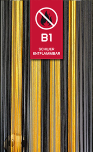 Fadenvorhang 90 cm x 240 cm (BxH) gelb-schwarz in B1 schwer entflammbar