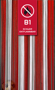 Fadenvorhang 90 cm x 240 cm (BxH) rot-wei in B1 schwer entflammbar