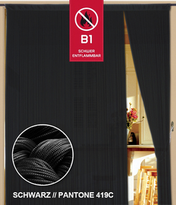 Fadenvorhang 150 cm x 250 cm (BxH) schwarz in B1 schwer entflammbar