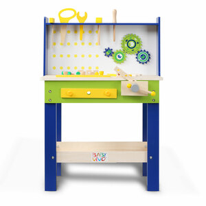 Baby Vivo Spielwerkbank / Werkbank fr Kinder aus Holz - Luigi mit drehbaren Zahnrdern und 29 Teilen Zubehr