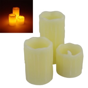 LED Kerzen 3er Set 5x5,7,10cm creme Echtwachs Kerzen mit Flackereffekt