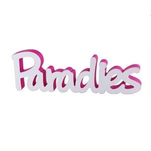 Wanddeko Schriftzug Paradies weiss/pink 41x13cm 3D-Optik Shabby Chic Wandrelief