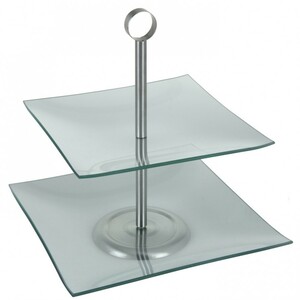 Etagere 25x25x17cm 2Ablagen Glasplatten Servierteller Servierplatte