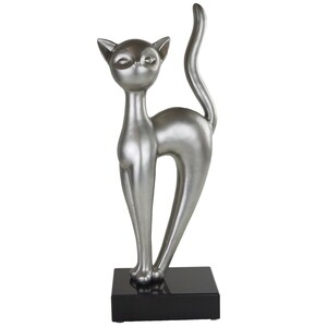 Designobjekt Royal Cat 56cm Farbe Platin Marmorsockel Skulptur Katze Kunstobjekt