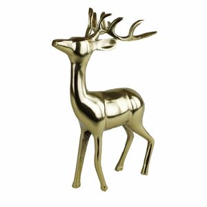 Hirsch Figur stehend gold Aluminium poliert Dekohirsch Dekofigur Weihnachtsdeko