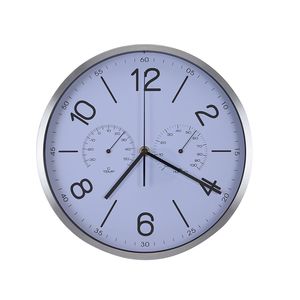 Wanduhr Uhr 30cm Farbe silber / wei Metall mit Temperatur Feuchtigkeit