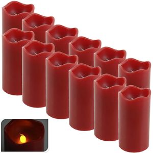 Echtwachs LED Kerzen Set 7x13cm rot 12 Echtwachskerzen mit Timer Funktion