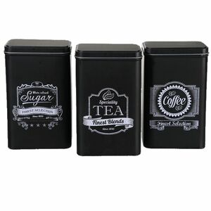 Aufbewahrungsdose 3er Set Blechdose Tee, Kaffee & Zucker Metall-Dosen 19x11x7cm