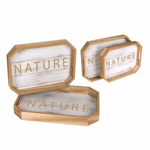 Tablett 2er Set mit Aufschrift Nature, Holz 35,5x25,5cm & ca. 30,5x22cm 