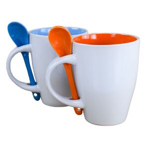 Tasse ca. 250 ml in Orange oder Blau mit passendem Lffel Kaffeetasse mit Halter