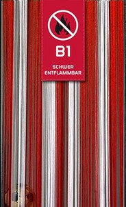 Fadenvorhang Rot-Wei-Rot 90 cm x 240 cm in B1 schwer entflammbar
